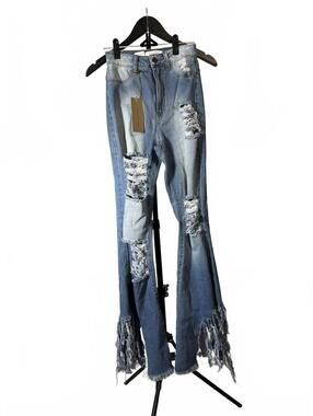 Aphrodite Distressed Flared Jeans with Frayed Hem Size 5 (27)